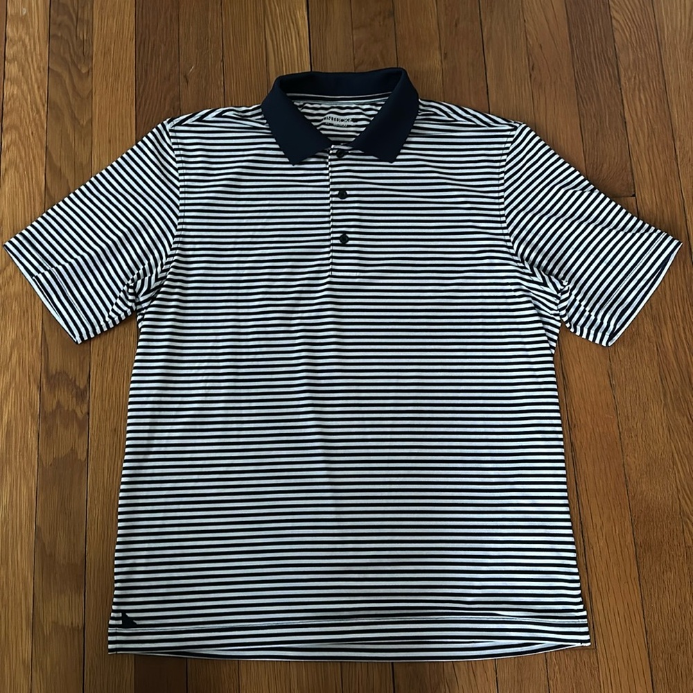 Like New Untuckit Navy + White Cronos Feeder Stripe Golf Polo